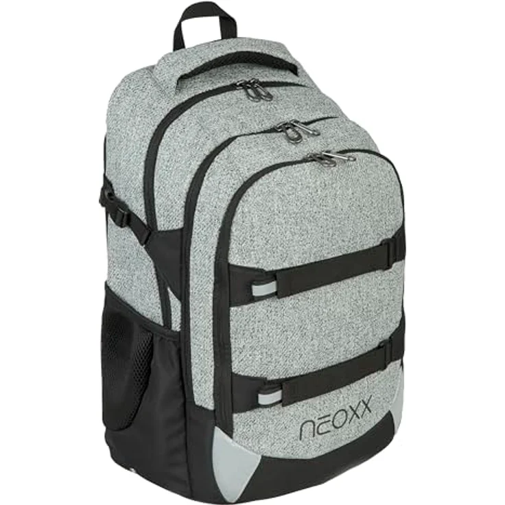 neoxx ACTIVE Pro Wool the World, Schulrucksack aus recycelten PET-Flaschen mit 3 Fächern, Geheimfach und höhenverstellbaren gepolsterten Trägern, Volumen ca. 30 Liter, farblos – Bild 2