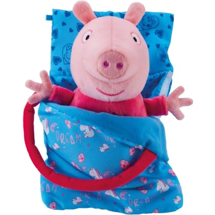 BANDAI Peppa Wutz Pyjama-Party Plüschtier mit Schlafsack und Herzlicht, weich und kuschelig – Bild 3