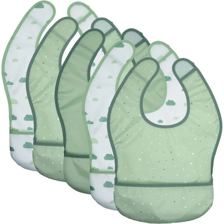 MiaMia Baby Lätzchen Set Grün, 5er Pack mit Auffangschale & Klettverschluss, wasserabweisendes Polyester, maschinenwaschbar