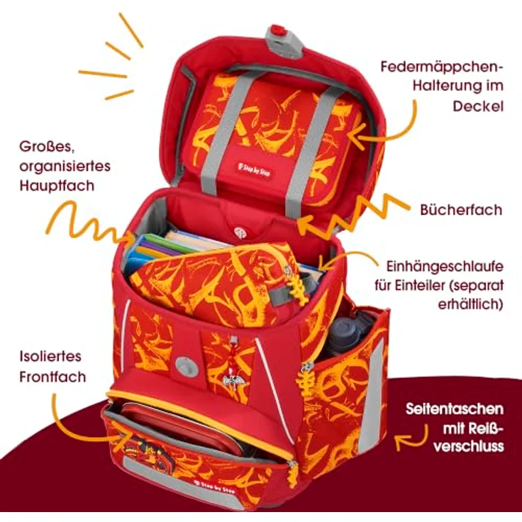 Hama Schulranzen Space, 5tlg. Set in Dragon Toro mit verstellbarer Rückenlänge, inkl. Federmäppchen, Schlamperetui, Turnbeutel und Magic Mags – Bild 5