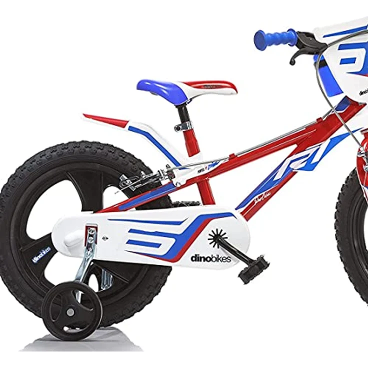 Dino Kinderfahrrad Mountainbike mit Stützrädern, Frontschild und coolen Schutzblechen – Bild 3