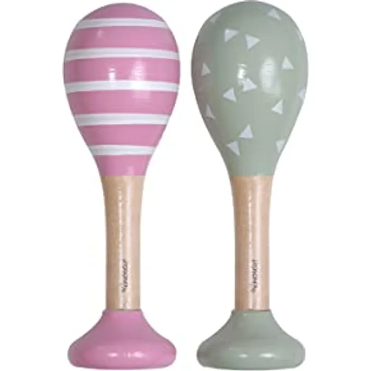 Kindsgut Rasseln aus Holz, 2er Set Musik Instrument für Babys und Klein-Kinder, ideal für unterwegs, dezente Farben und hochwertige Qualität, Dreiecke und Streifen