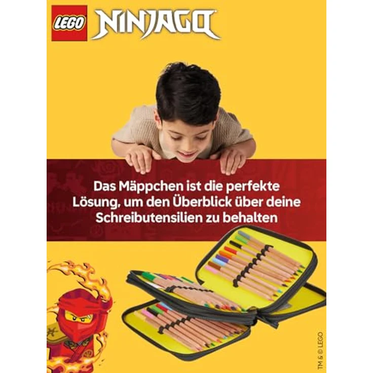 SKANDO BAGS LEGO® NINJAGO® Spinjitzu Master, 3-Fach Federmäppchen für Jungen mit Schulzubehör, 1 L, 19,5 x 6,5 x 13 cm – Bild 2