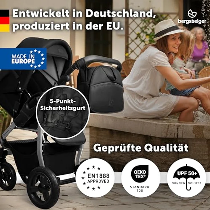 Bergsteiger Capri Kombikinderwagen 2-in-1, Babywanne & Sportsitz, Luftreifen, Federung, höhenverstellbarer Griff, faltbar, Zubehör – Bild 4