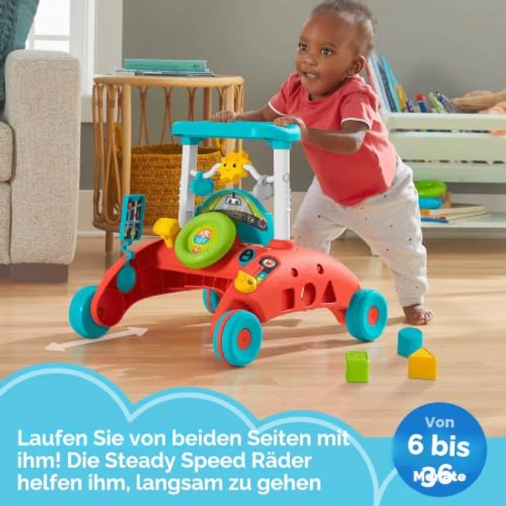 Fisher-Price 2-Seiten Auto-Lauflernwagen, interaktives Spiel-Center mit über 50 Liedern, mehrsprachig: Englisch, Italienisch, Portugiesisch, Spanisch, HJP46 – Bild 3