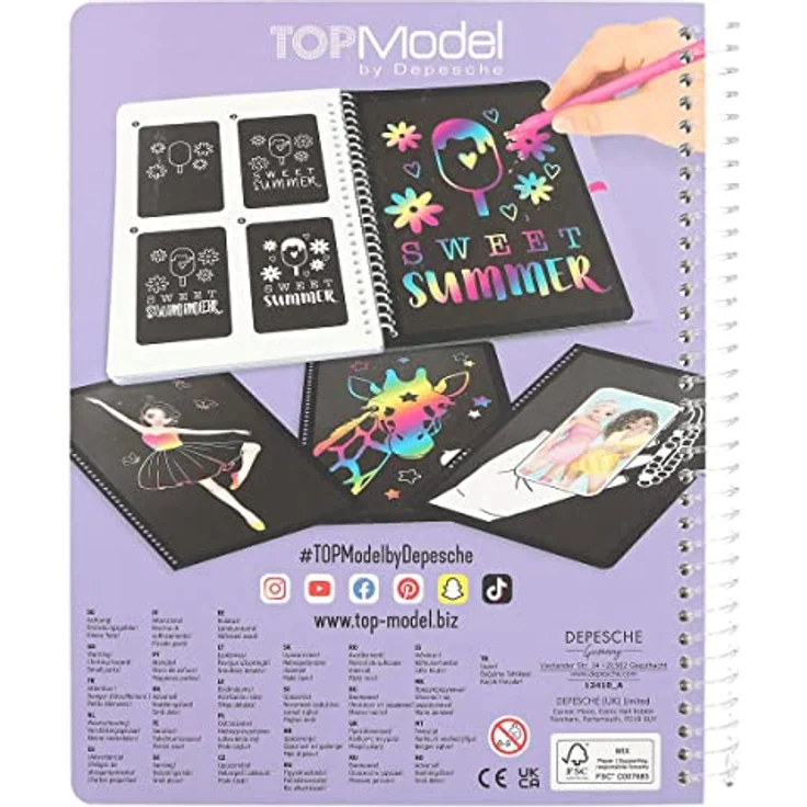 Depesche 12410 TOPModel-Magic Scratch Book mit 20 Seiten Kratz-Motiven, Büchlein mit Buntem Farbverlauf und Kratzstift, Mehrfarbig – Bild 5