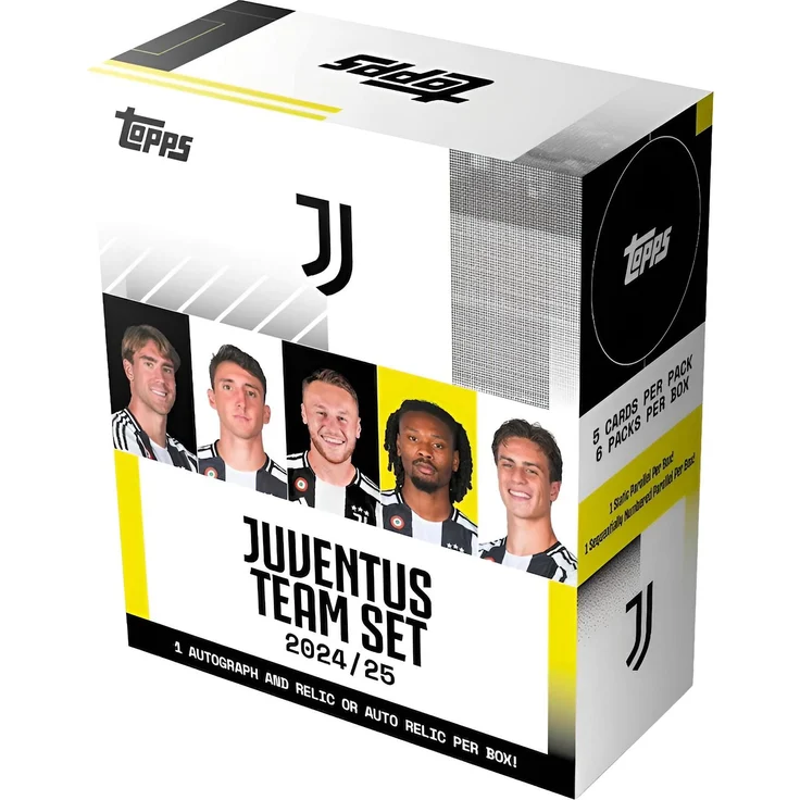 Topps 2024-25 Juventus Team Set, Sammelkarten mit 1 Autogramm und 1 Reliquie pro Box, 5 Karten pro Packung