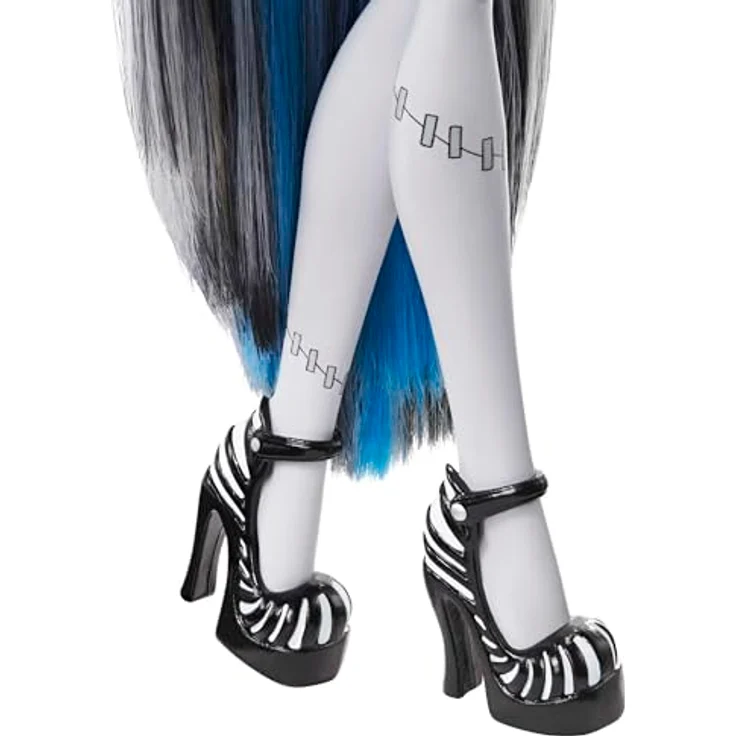 Mattel® Monster High Reel Drama Frankie Stein Anziehpuppe, schwarz-weiß, beweglich mit Hund Watzie und Filmpostern – Bild 4