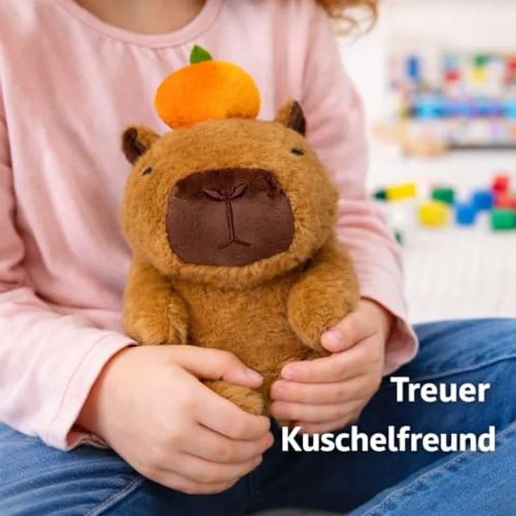Soma Capybara Kuscheltier 20 cm, Plüschtier mit kleiner Orange, weiches Stofftier für Kinder, niedliches Design – Bild 5