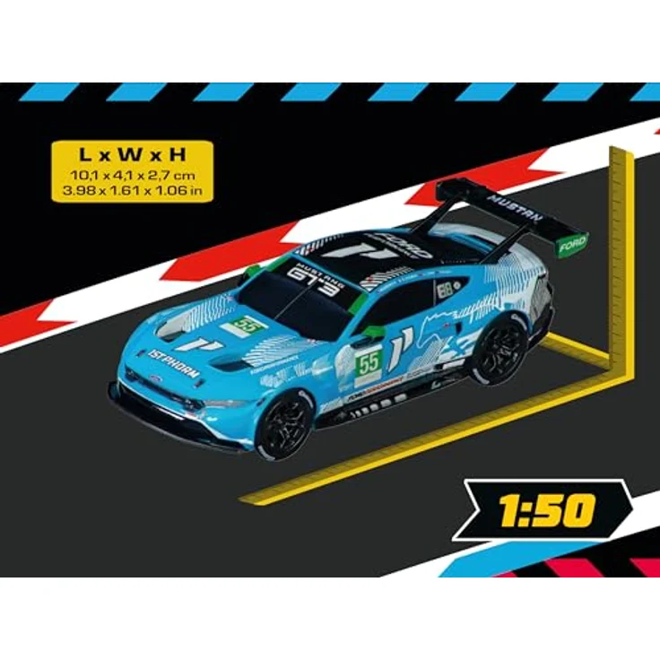 Carrera Ford Mustang GT3 No. 55, detailgetreues Rennbahn Zubehör im Maßstab 1:50 mit App-Steuerung, Front- und Rückleuchten, Akkuladung 3,7 V - 100 mAh und USB-C-Kabel – Bild 3