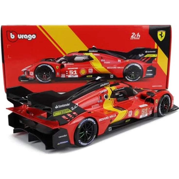 Bburago 1/18 Ferrari Racing 499P LMH 2023 #51, rote Metallnachbildung mit detailliertem Innenraum, Türen und Haube zum Öffnen, Gewinner der 24h von Le Mans 2023 – Bild 4