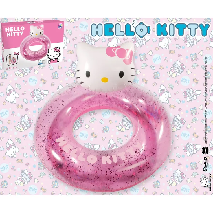 Happy People Hello Kitty Schwimmring, großer aufblasbarer Ring mit Glitzer, pink, ca. 90 cm