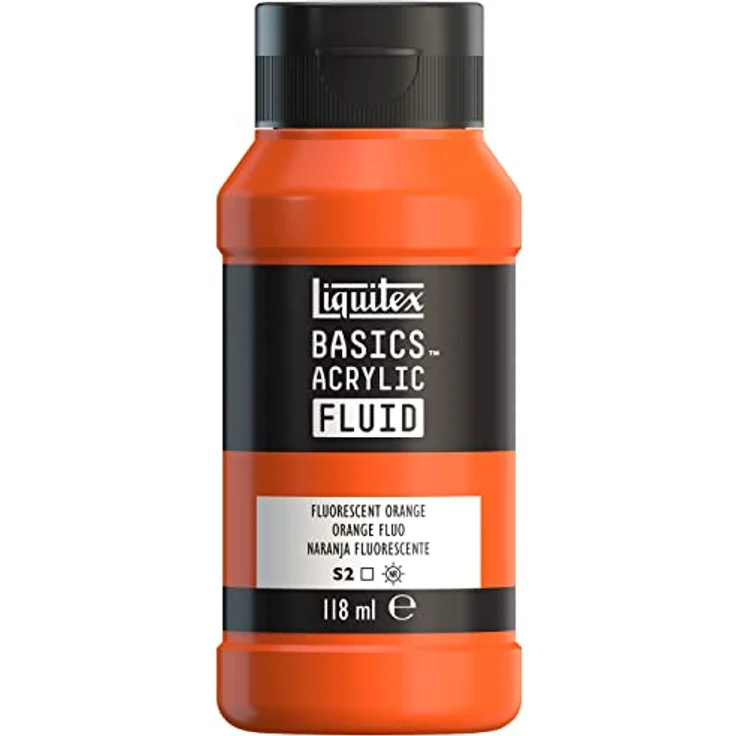 Liquitex Basics Fluid Acrylfarbe, fließende Konsistenz, lichtecht und wasserfest, auf Wasserbasis, 118ml Flasche - Orange Fluo – Bild 1