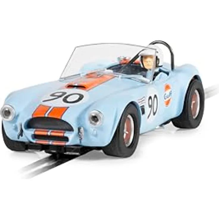 Scalextric C4509 1:32 Shelby Cobra - Gulf #90 HD - Slotcar, Rennbahnauto mit Fahrerfigur, robustes Design, blau