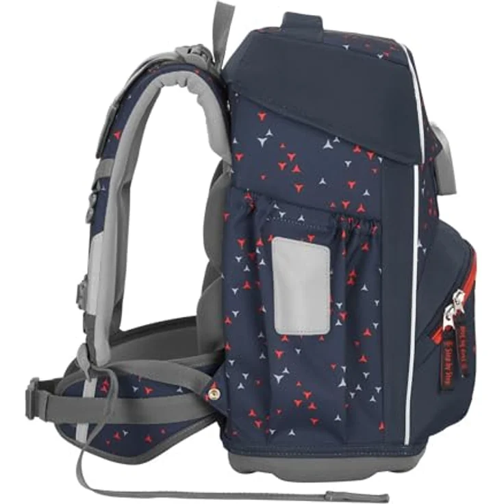 Step by Step Basis Schulranzen-Set „Anthrazit Triangles“, ergonomischer Tornister mit 20 Liter Volumen, 4-teilig, grau, auswechselbare Magnetapplikationen, Reflektoren, Hüft- und Brustgurt für Kinder ab der 1. Klasse – Bild 5
