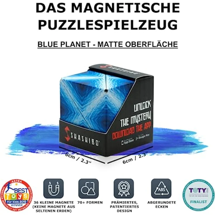 SHASHIBO Formwechsel Zauberwürfel - Preisgekrönt, Patentiert - Anti Stress Spielzeug - 36 Seltenerdmagnete - 3D Infinity Cube - Shashibo Magnetwürfel in Über 70 Formen Verwandelbar (Blue Planet) – Bild 3