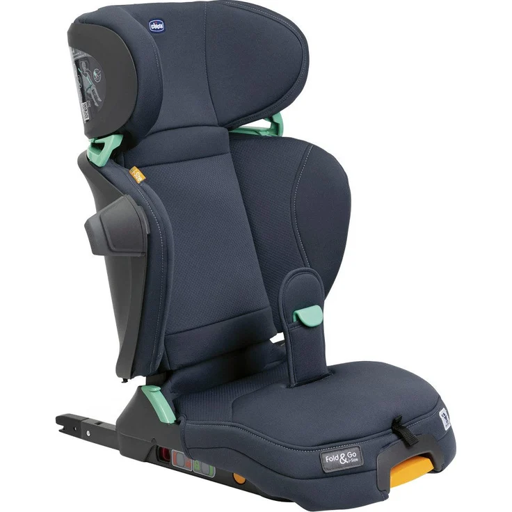 Chicco Autokindersitz FOLD & GO I-SIZE, faltbar, inkl. Seitenaufprallschutz und Bauchgurtführung, 100-150 cm, blau – Bild 1