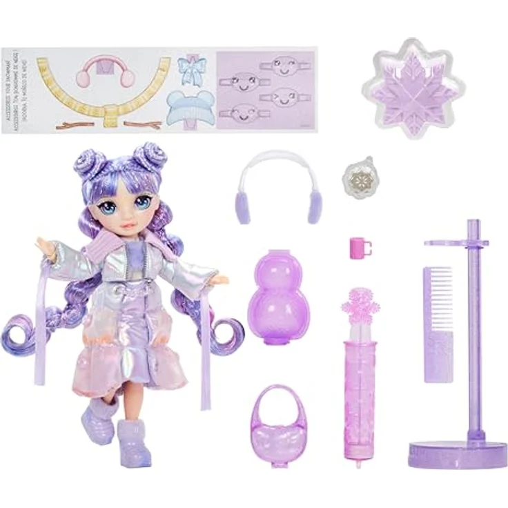 Rainbow High Anziehpuppe Winter Wonderland Doll - Violet (Purple) mit magischem Schnee und Schneemann Bastelset – Bild 2