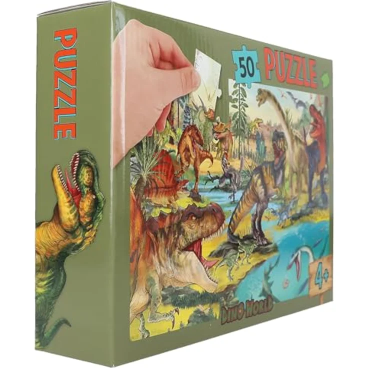 Depesche 13206 Dino World Puzzle 50 Teile, detailiertes Dinosaurier Motiv, ca. 58 x 40 cm, Karton-Koffer mit Tragegriff – Bild 2