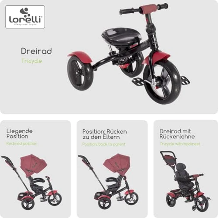Lorelli Dreirad Tricycle Neo 4 in 1, EVA-Reifen, Schiebestange, Sitz drehbar, verstellbar – Bild 7