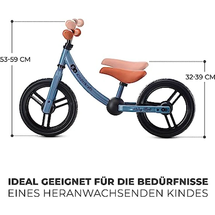 kk Kinderkraft 2WAY NEXT Laufrad ab 3 Jahre, Licht Lauflernrad, Kinder fahrader, 12 Zoll Räder, Höhenverstellbar Sattel und Lenker, Einfache Montage, Begrenzter Lenkeinschlag, Gummigriffe, Blau – Bild 3