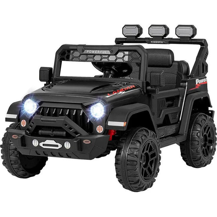 KOMFOTTEU Elektro-Kinderauto, Schwarz/Rot, mit 2,4G Fernbedienung, Musik, LED-Leuchten, für Kinder bis 30 kg
