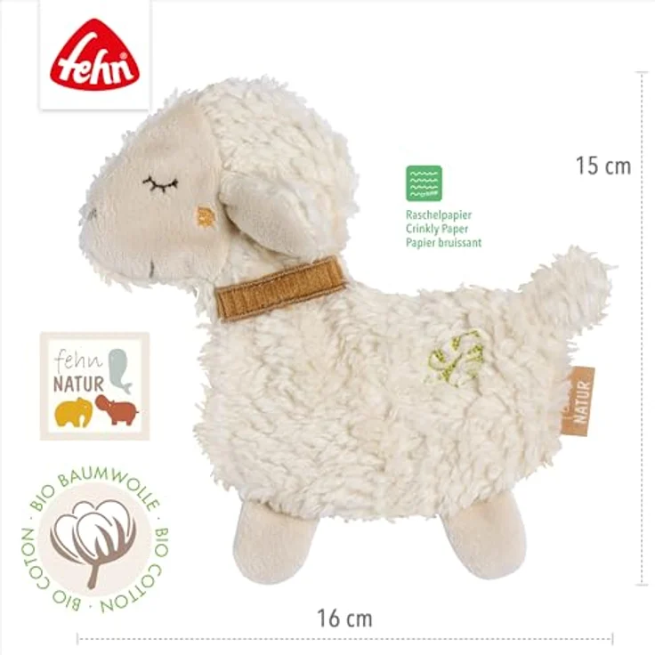 Fehn Knister-Schaf Natur mit Bio-Baumwolle (KBA) - Activity-Rascheltier für Babys und Kleinkinder ab 0+ Monaten – Bild 4