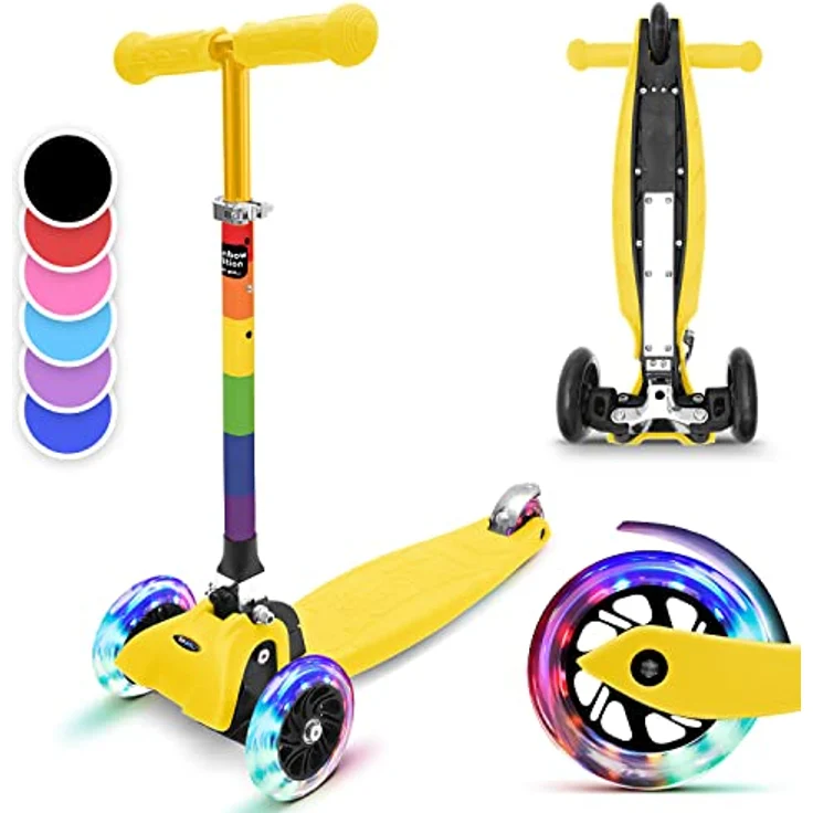 fun pro ONE Special Edition, Kinderroller mit LED-Rädern, klappbar, Regenbogenfarben, für Jungen & Mädchen ab 3 Jahren – Bild 1