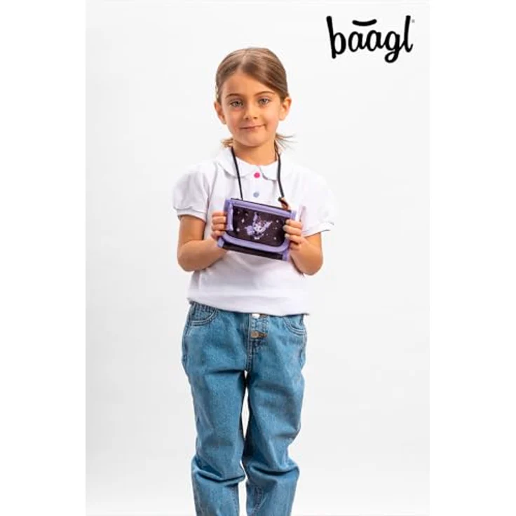 Baagl Brustbeutel Kinder Geldbörse Mädchen Mini - Kuromi Fortune Dream, mit verstellbarem Umhängeband und separater Münztasche, 14 × 10 cm, aus robustem recyceltem Polyester – Bild 5