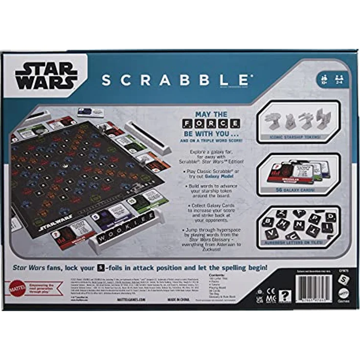 SCRABBLE Star Wars Edition Familienbrettspiel mit Galaxie-Karten & Spacecraft Mover Pieces Star Wars Glossar, ideales Geschenk für Teen Adult oder Familienspiel Nacht ab 10 Jahre & älter – Bild 5