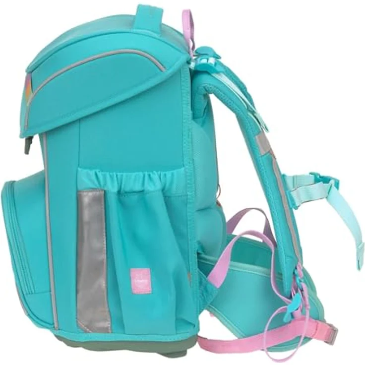 LÄSSIG Schulranzen Set Unique School Slim 7-teilig, ergonomisches Tragesystem, inkl. Regenhülle, türkis – Bild 3