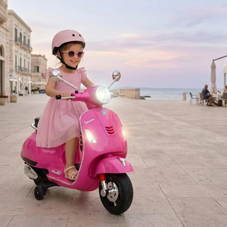 Sun Baby Vespa Maxi Elektroroller, 12V Akku Motorroller für Kinder mit Kofferraum, Licht, Sound, rosa – Bild 7