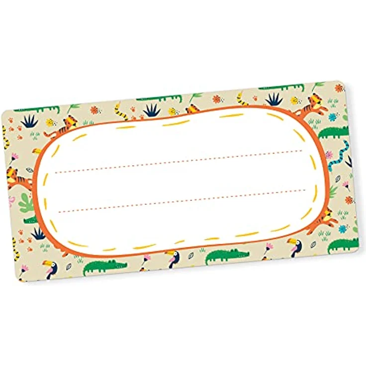 itenga 40x Buchetiketten Heftetiketten 9x4,5cm, selbstklebende Schulheft Etiketten mit Dschungeltier-Motiv, beschreibbar – Bild 1