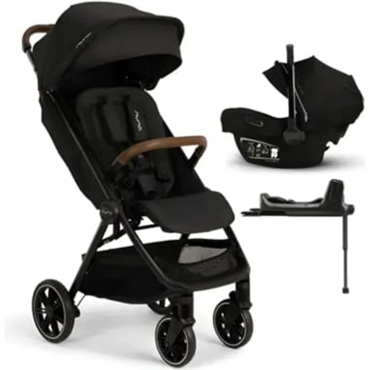 Nuna Buggy & Sportwagen TRVL Lx bis 22 kg mit magnetischem Gurtverschluss, automatischem Faltmechanismus inkl. Regenschutz & Transporttasche - Caviar mit Gratis Mobilitätsgarantie