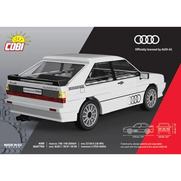 COBI Audi Quattro (1980) Modellfahrzeug im Maßstab 1:35, weiß, Bausteine made in EU – Bild 3