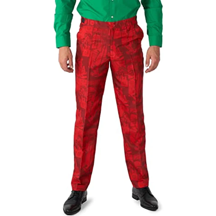 OppoSuits Scarlet Joker, vierteiliger Partyanzug in Rot mit Slim-Fit-Schnitt und Comic-Muster, XXL – Bild 4