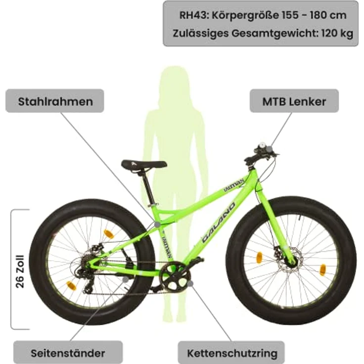 Galano 26 Zoll Fatman 4.0 Zoll Fat TYRE Fatbike, Farbe:neon grün – Bild 2