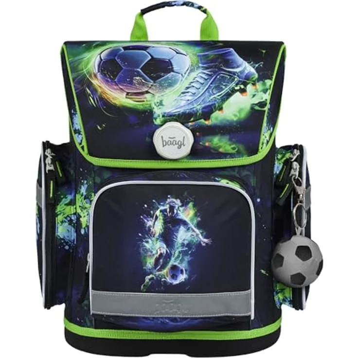 Baagl Schulranzen Set 3-teilig Ergo Schultasche Jungen - Fußballspieler, ergonomisch mit isolierter Fronttasche und großem Federmäppchen – Bild 2