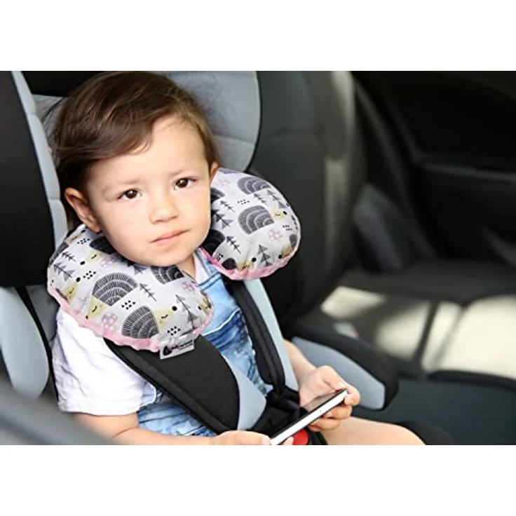 Medi Partners NACKENKISSEN Kinder Nackenhörnchen, 100% Baumwolle/Minky, graue Igel mit hellrosa Minky, antiallergische Füllung, optimal für den Komfort im Auto und Kinderwagen – Bild 5