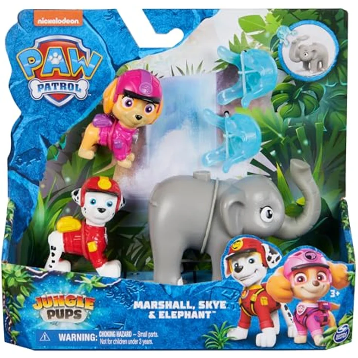 Spin Master Paw Patrol Dschungel Figurenset, 3-teilig mit 2 Welpenfiguren und Dschungeltier, pegboardable – Bild 2