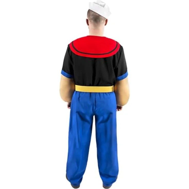 Maskworld Popeye Comic Seemann Kostüm, 6-teilig mit schwarzem Hemd, Hose, Muskel-Armen und Matrosenmütze (XXL) – Bild 4