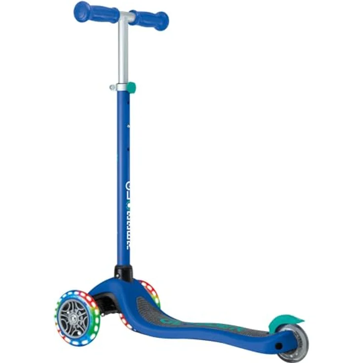 Globber Primo Lights, Kinderscooter mit 3 Rollen, abnehmbare Lenkstange, leuchtende PU-Rollen, max. 50 kg, blau – Bild 3