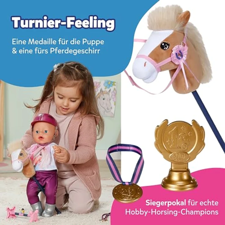 BABY Born Hobby Horsing Set, Puppenset mit Steckenpferd und Zubehör, für Puppen 36 cm & 43 cm, inkl. Reithindernis und Medaillen – Bild 5