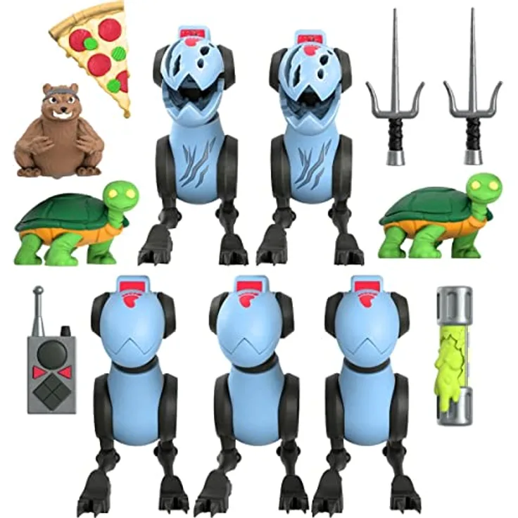 Super7 Teenage Mutant Ninja Turtles Ultimates Mousers 5er-Pack, 8 cm Sammelfiguren mit Zubehör und Kampf-damaged Varianten