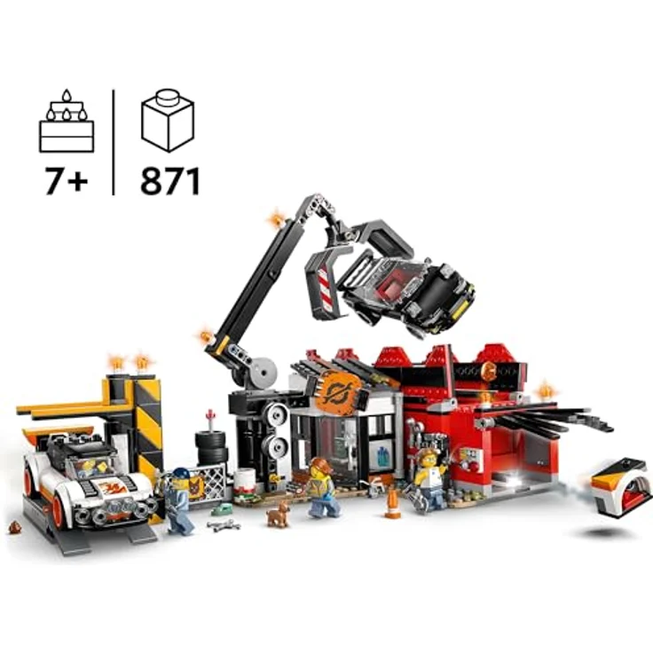 LEGO City Schrottplatz mit Autos - Spielzeug mit Schrottpresse und Kran, 2 Spielzeugautos, 4 Arbeiter Minifiguren & Bürogebäude - Geburtstagsgeschenke für Jungen und Mädchen ab 8 Jahren 60472 - Lernspielzeug zur Wiederverwertung – Bild 2
