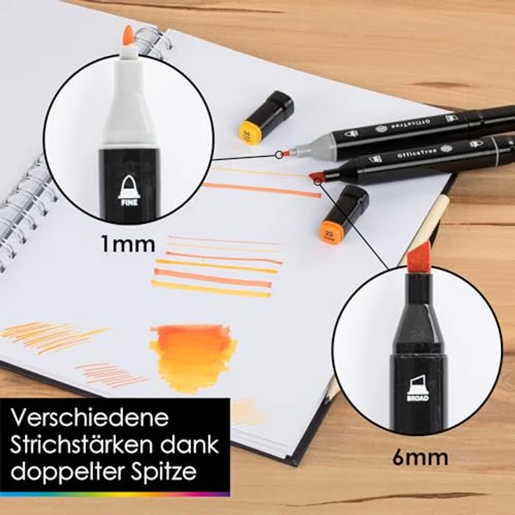 OfficeTree 24 Alkohol Marker - Intensive Farben - Twin Marker Set zum Zeichnen und Malen - Touch Marker Stifte auch als Manga Stifte – Bild 3