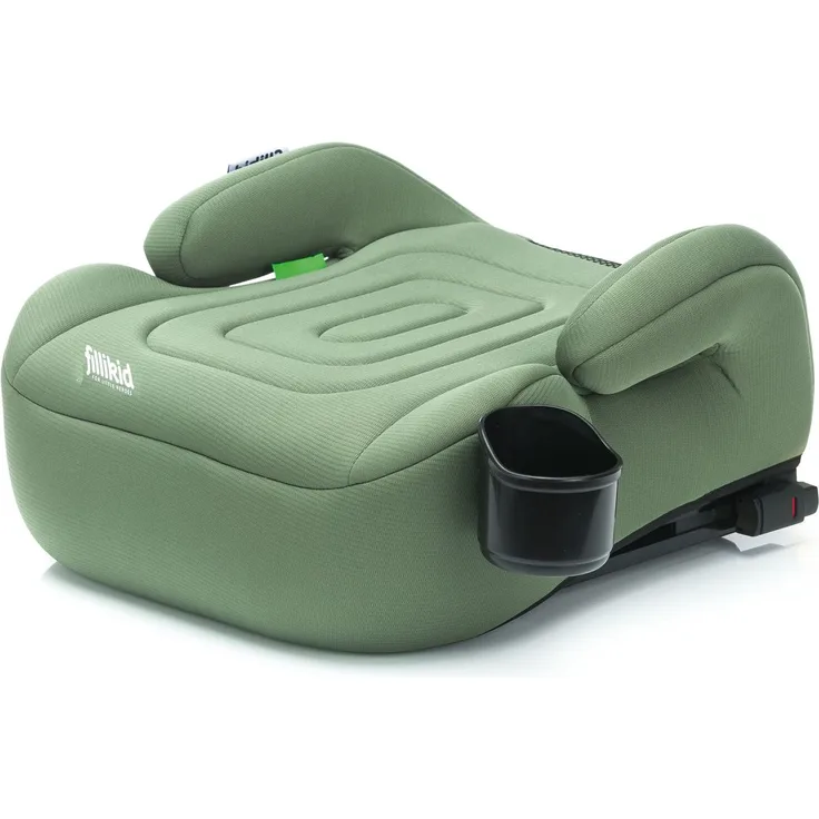 Fillikid Deluxe Flip Booster i-Size, Auto-Kindersitzerhöhung für Kinder von 7-12 Jahren (125-150 cm) mit verstellbarer Isofix-Halterung, Getränkehalter und weicher Polsterung - Grün