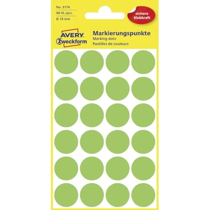 AVERY Zweckform Klebepunkte leuchtgrün Ø 18,0 mm, 96 Stück selbstklebende Markierungspunkte zum Kennzeichnen und Organisieren – Bild 1