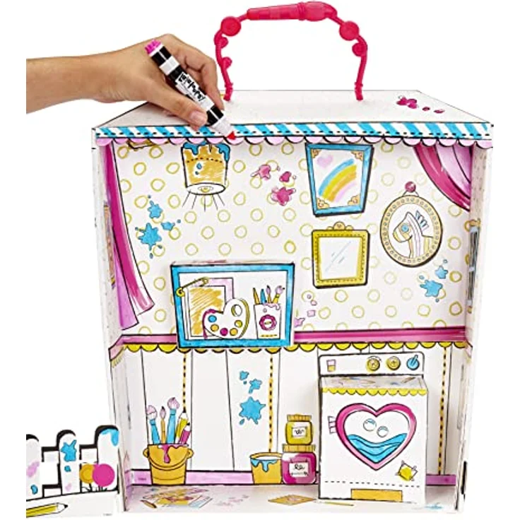 Lalaloopsy Spot Splatter Splash, kreative Künstlerpuppe mit abwaschbarer Malfunktion, 33 cm, inkl. wiederverwendbarem Haus-Spielset und Filzstiften – Bild 4