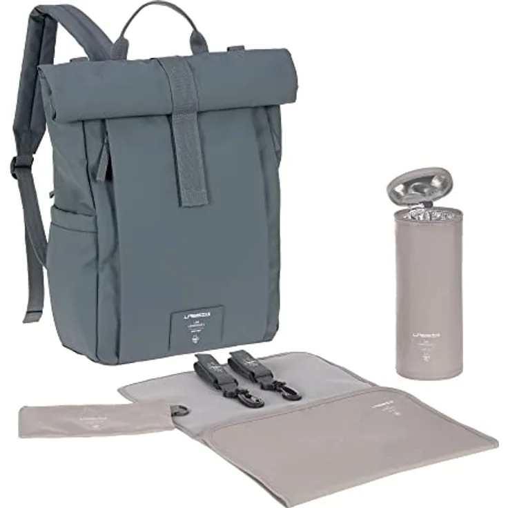 LÄSSIG Baby Wickelrucksack Wickeltasche Rolltop Backpack anthracite, nachhaltig produziert, 20 Liter Volumen